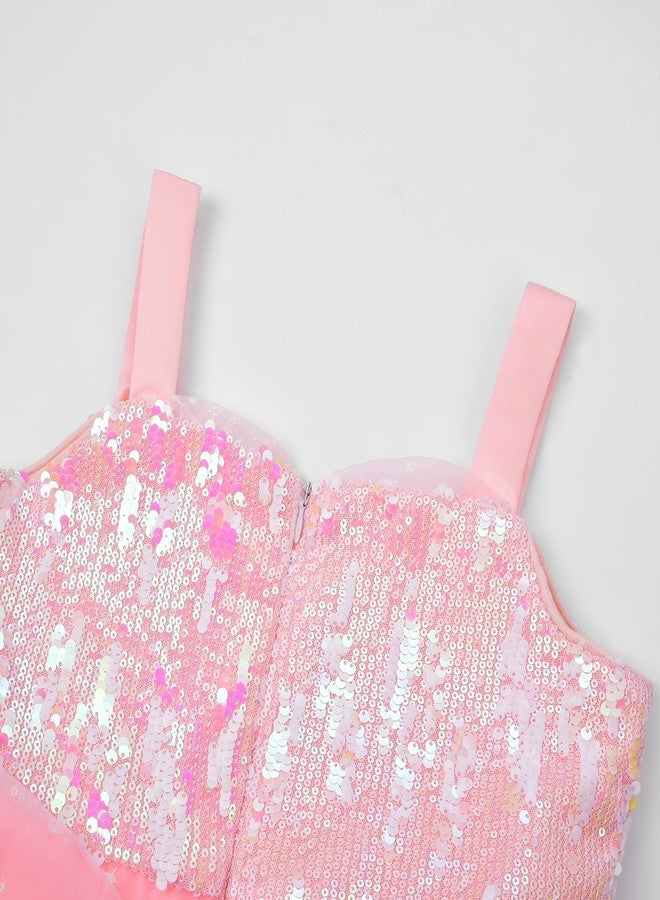 JerrisApparel Girls Princess Party Dress Pink Witch Costume Sequin Tulle Gown Dress Up (Pink, 7-8 Years/130) - Image 4